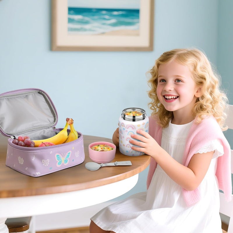 Haweek Soup Thermo for Hot Food Kids 16oz Insulated Food Jar Leakproof Thermo Lunch Container for Kids Wide-Mouth Stainless Steel Lunch Box for School with Handle Folding Spoon(3+)​ - Image 2